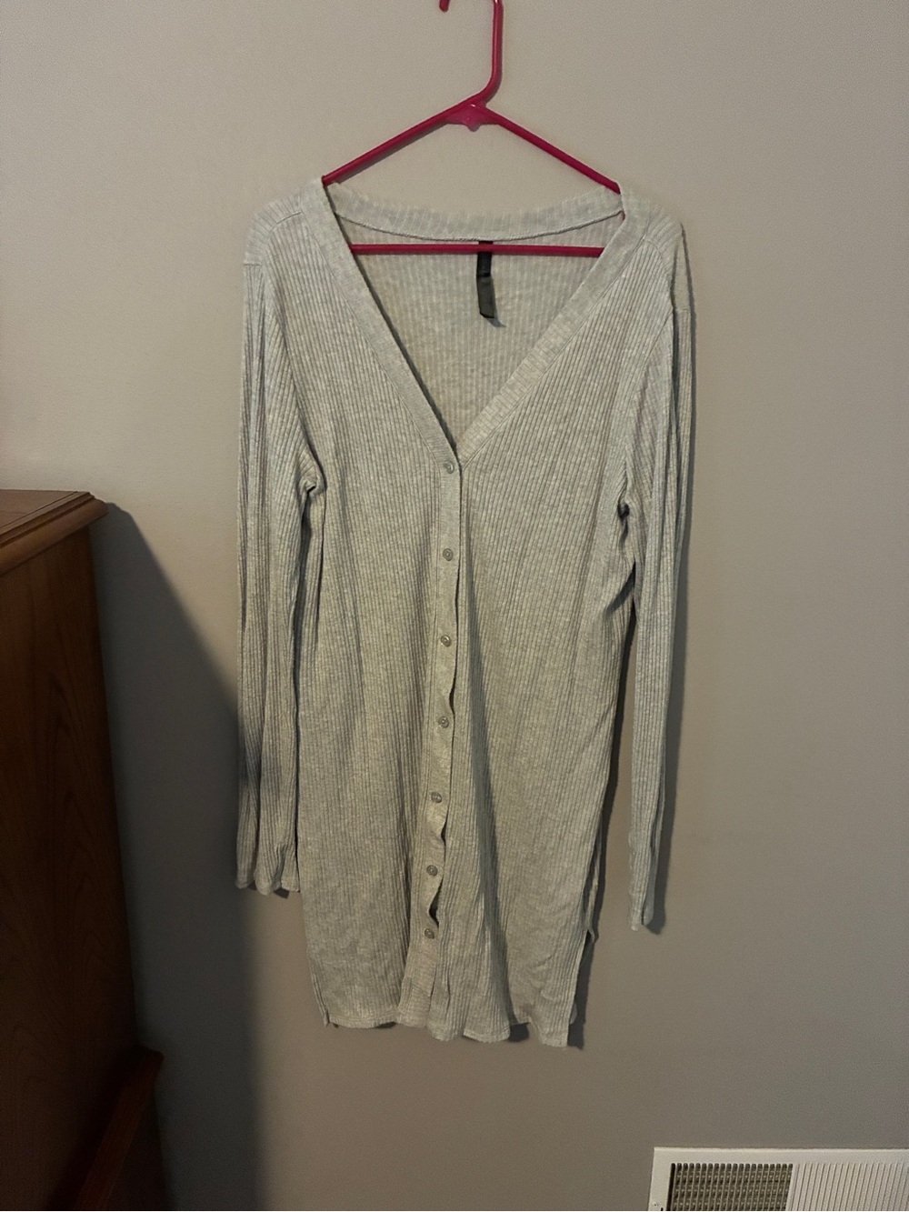 GAIAM Light Gray Ribbed Button-Front Long Cardigan